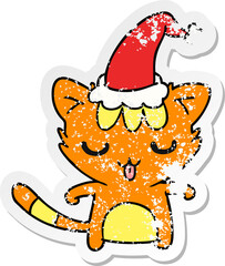 christmas distressed sticker cartoon of kawaii cat