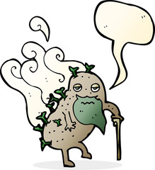 cartoon old potato with speech bubble