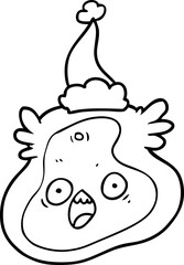line drawing of a germ wearing santa hat