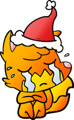 crying fox gradient cartoon of a wearing santa hat