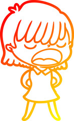 warm gradient line drawing cartoon woman talking loudly