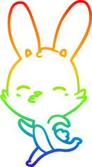 rainbow gradient line drawing running bunny cartoon