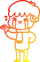 warm gradient line drawing cartoon boy crying