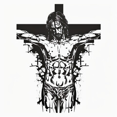 Jesus Christ Tattoo ,Jesus Christ wearing a crown of thorns. Symbol of Christianity, prayer, religion t-shirt design. digital art,generative ai