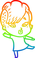 rainbow gradient line drawing cartoon surprised girl