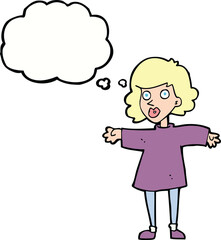 cartoon nervous woman with thought bubble