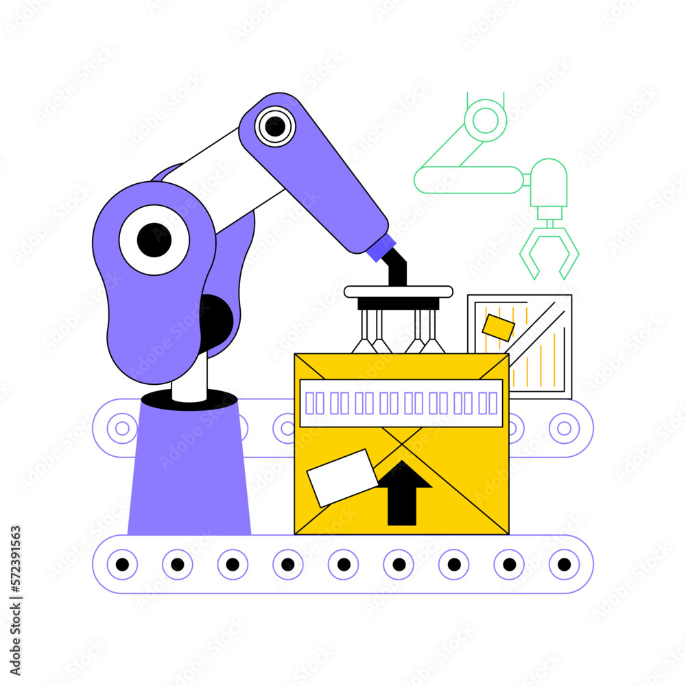 Aufkleber automated sortation system isolated cartoon vector illustrations. automated robotic arm sorting good