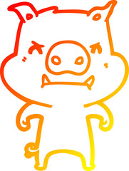 warm gradient line drawing angry cartoon pig