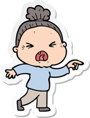 sticker of a cartoon angry old woman
