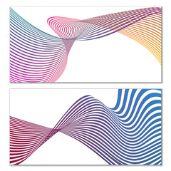 Wavy lines or ribbons on a white background. Installed. Multicolored striped gradient. Creative unusual background with abstract gradient wave lines for creating trendy banner, poster. Vector eps