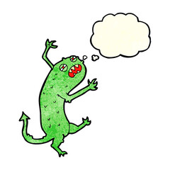 cartoon little monster with thought bubble