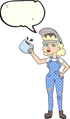 comic book speech bubble cartoon woman in dungarees