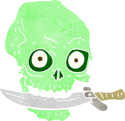 cartoon pirate skull with knife in teeth