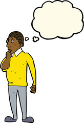 cartoon curious man with thought bubble