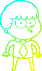 cold gradient line drawing cartoon nervous boy in shirt and tie