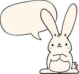 cartoon rabbit and speech bubble in comic book style