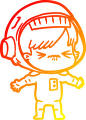 warm gradient line drawing angry cartoon space girl