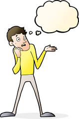 cartoon nervous man with thought bubble