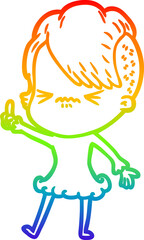 rainbow gradient line drawing cartoon annoyed hipster girl