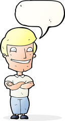 Obraz premium cartoon grinning man with speech bubble