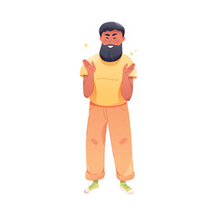 Happy Bearded Man Character Rejoicing and Cheering Vector Illustration