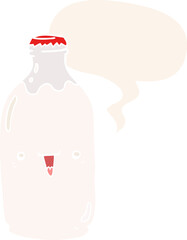 cute cartoon milk bottle and speech bubble in retro style