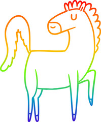 rainbow gradient line drawing happy cartoon horse