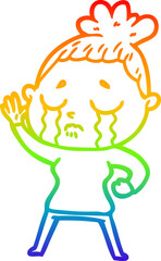rainbow gradient line drawing cartoon crying woman