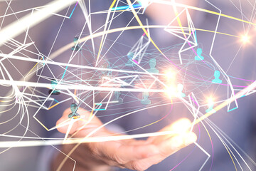 Global network. Blockchain. 3D illustration. Neural networks and artificial intelligence. Abstract