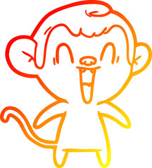 warm gradient line drawing cartoon laughing monkey