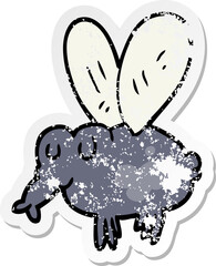 distressed sticker of a cartoon fly