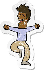 retro distressed sticker of a cartoon laughing man