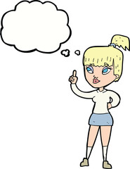 cartoon attractive girl with idea with thought bubble