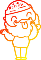 warm gradient line drawing man with beard sticking out tongue