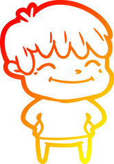 warm gradient line drawing happy cartoon boy