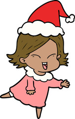 happy line drawing of a girl wearing santa hat