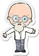 retro distressed sticker of a cartoon genius scientist