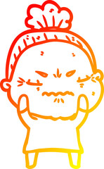 warm gradient line drawing cartoon annoyed old lady