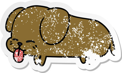 distressed sticker cartoon of cute kawaii dog