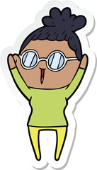 sticker of a cartoon woman wearing spectacles