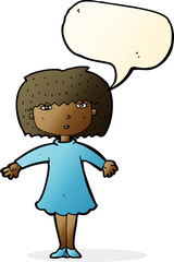 cartoon surprised woman with speech bubble