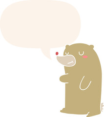 cute cartoon bear and speech bubble in retro style