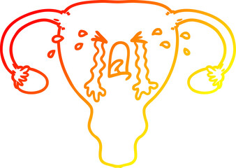 warm gradient line drawing cartoon uterus crying