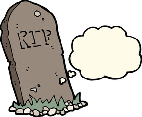 cartoon spooky grave with thought bubble