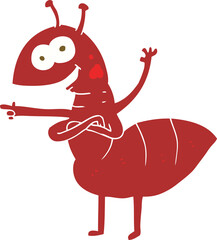 flat color illustration of a cartoon ant