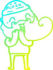 cold gradient line drawing happy bearded man laughing