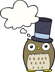 cartoon owl wearing top hat and thought bubble