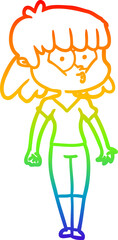 rainbow gradient line drawing cartoon whistling girl