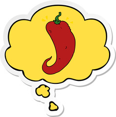 cartoon chili pepper and thought bubble as a printed sticker