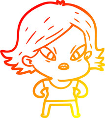 warm gradient line drawing cartoon stressed woman